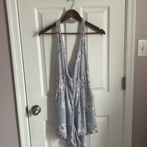 Floral light blue romper